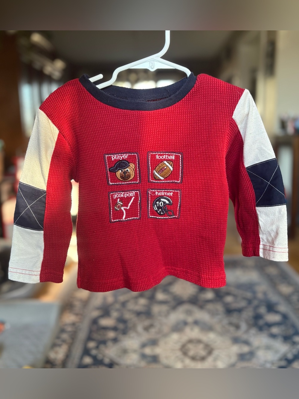 Kids Red Football Patch Long-Sleeve Shirt Vintage